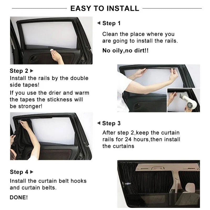 2pcs Universal Car Sun Shade Side Window Curtain Auto Foldable Uv Protection