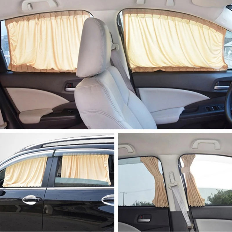2pcs Car Sun Shade Side Window Curtain Auto Foldable Uv Protection