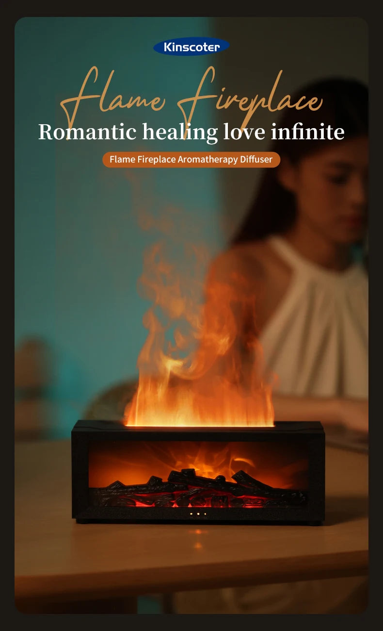 Creative Fireplace Air Humidifier Waterless Auto-Off Aroma Essential Oil Diffuser with LED Light & Remote Control for Home