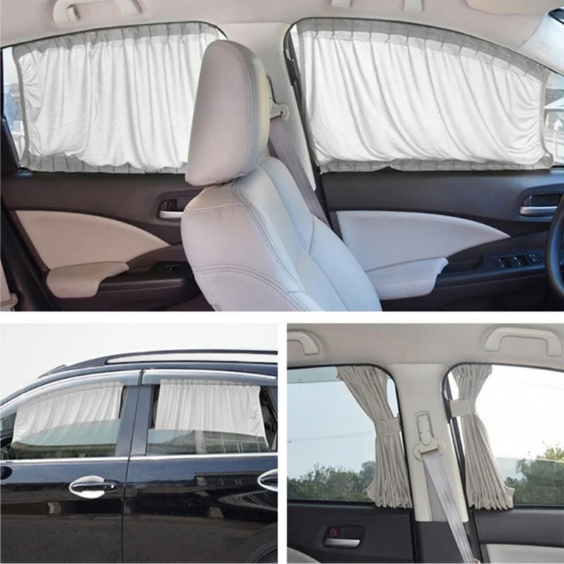 2pcs Car Sun Shade Side Window Curtain Auto Foldable Uv Protection