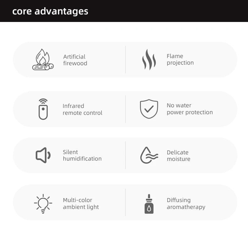 Creative Fireplace Air Humidifier Waterless Auto-Off Aroma Essential Oil Diffuser with LED Light & Remote Control for Home