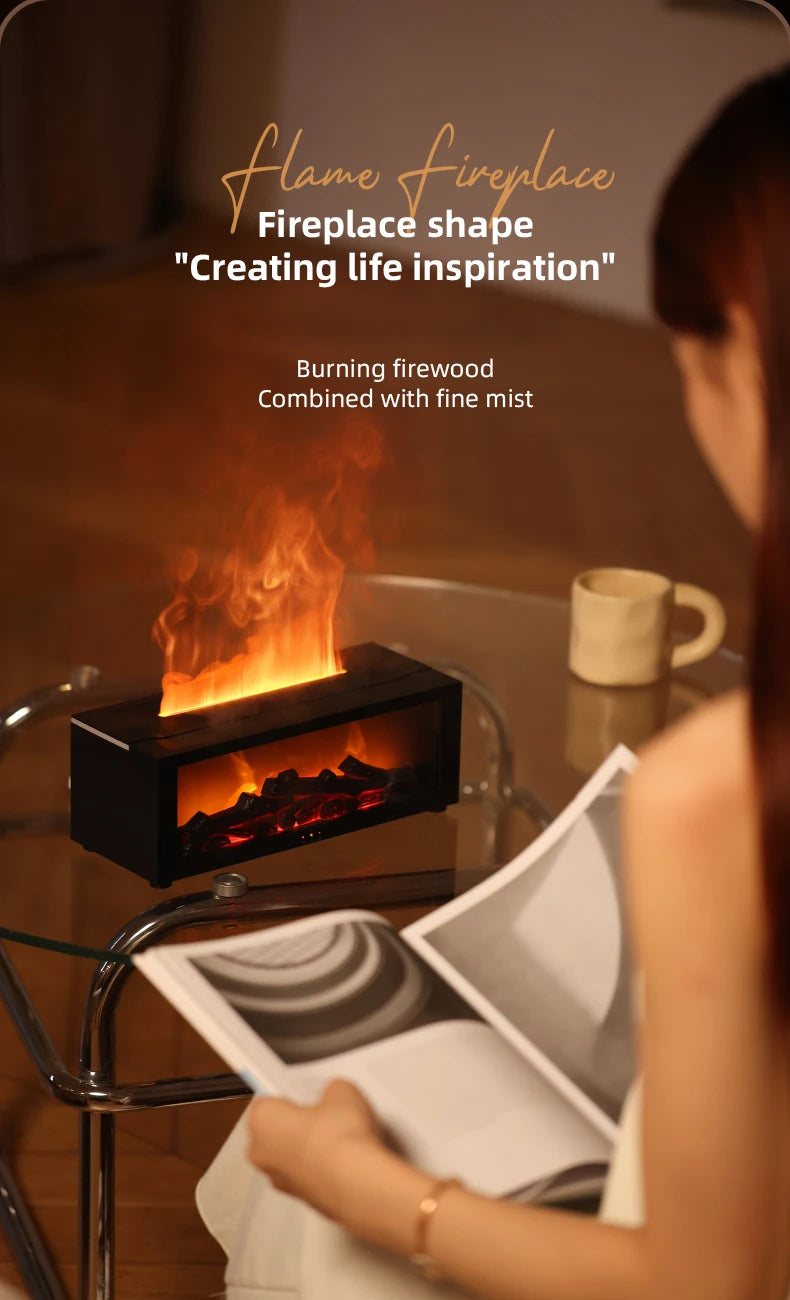 Creative Fireplace Air Humidifier Waterless Auto-Off Aroma Essential Oil Diffuser with LED Light & Remote Control for Home