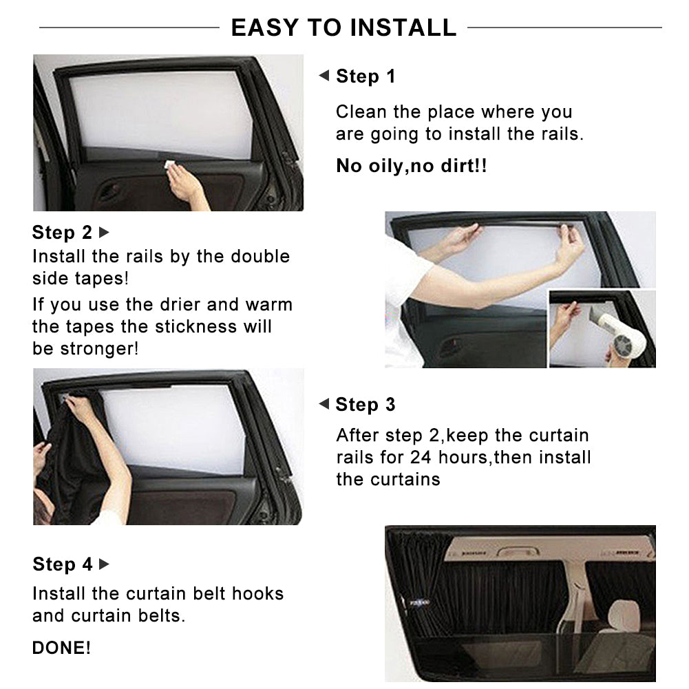 2pcs Car Sun Shade Side Window Curtain Auto Foldable Uv Protection