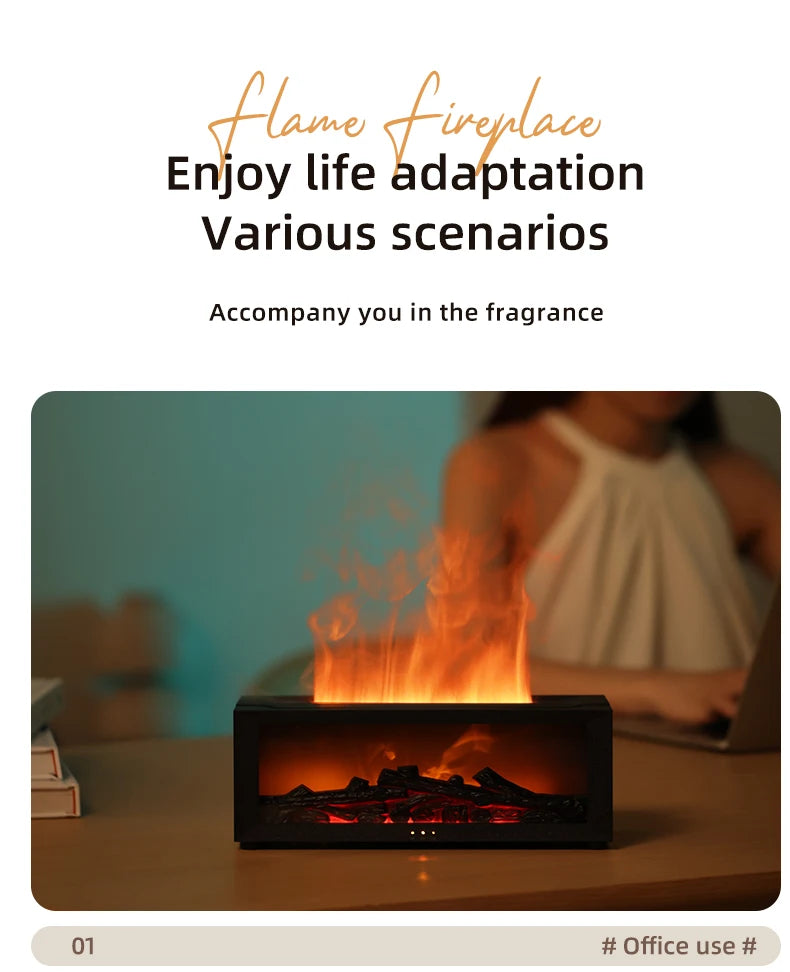 Creative Fireplace Air Humidifier Waterless Auto-Off Aroma Essential Oil Diffuser with LED Light & Remote Control for Home