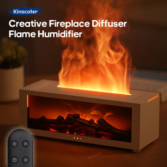 Creative Fireplace Air Humidifier Waterless Auto-Off Aroma Essential Oil Diffuser with LED Light & Remote Control for Home